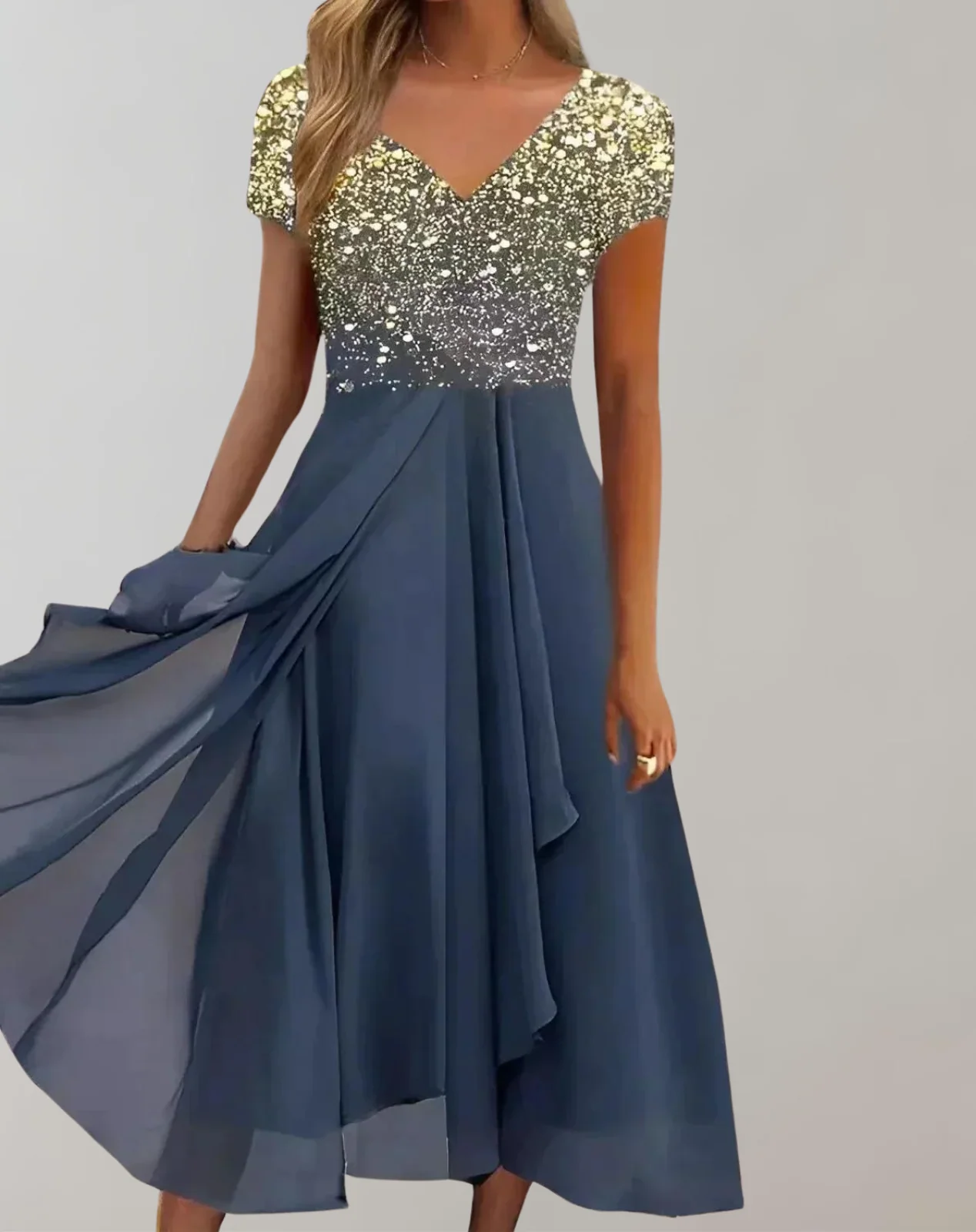 Heidi-Mode | Kleid mit Leuchtenden Blumen Abendkleid für Damen Glänzendes Topkleid - Image 6