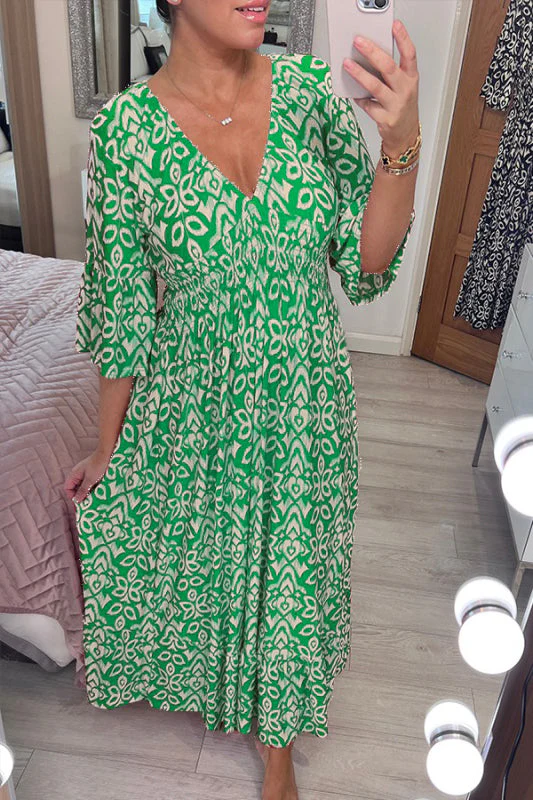 Heidi-Mode | Kleid Modisches Maxikleid mit V-Ausschnitt und Blumenmuster für Frauen - Image 4