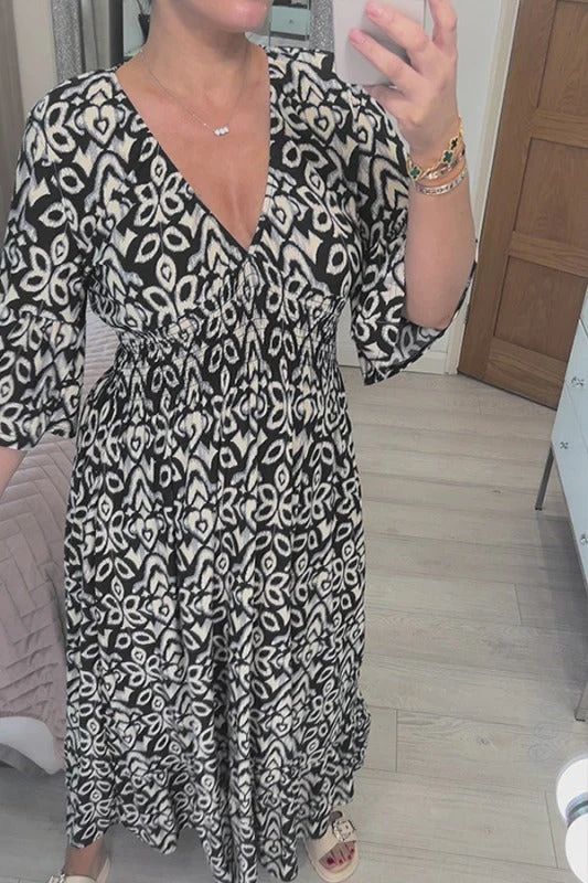 Heidi-Mode | Kleid V-Ausschnitt Halbe Ärmel Maxikleid Freizeitkleid - Image 2