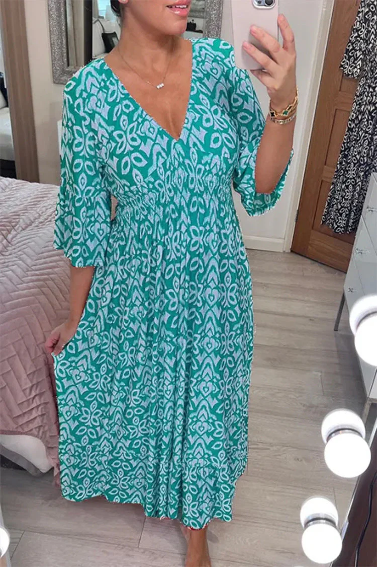 Heidi-Mode | Kleid V-Ausschnitt Halbe Ärmel Maxikleid Freizeitkleid - Image 3