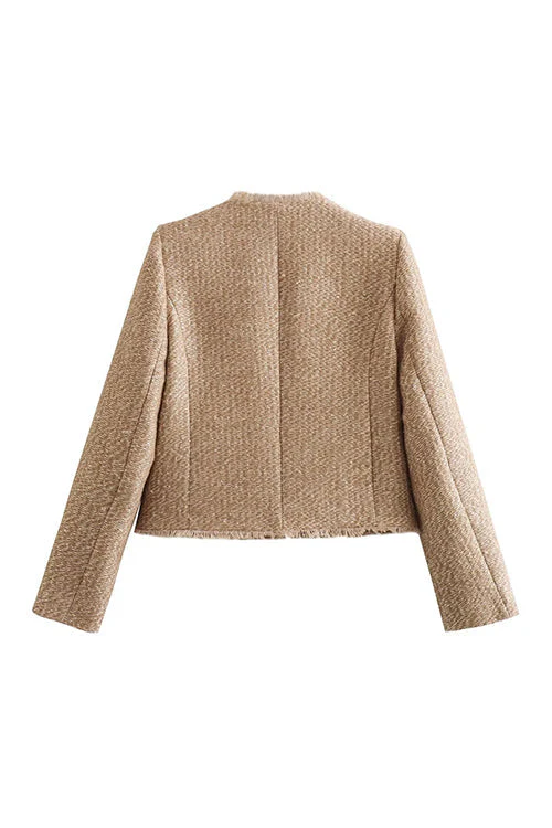 Heidi-Mode | Rosiedress Button Up Frayed Hem Kurze Tweedjacke - Image 5