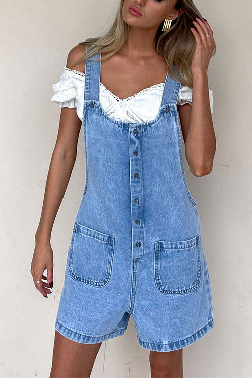 Heidi-Mode | Rosiedress Knopfverschluss mit Taschen Denim Einteiler