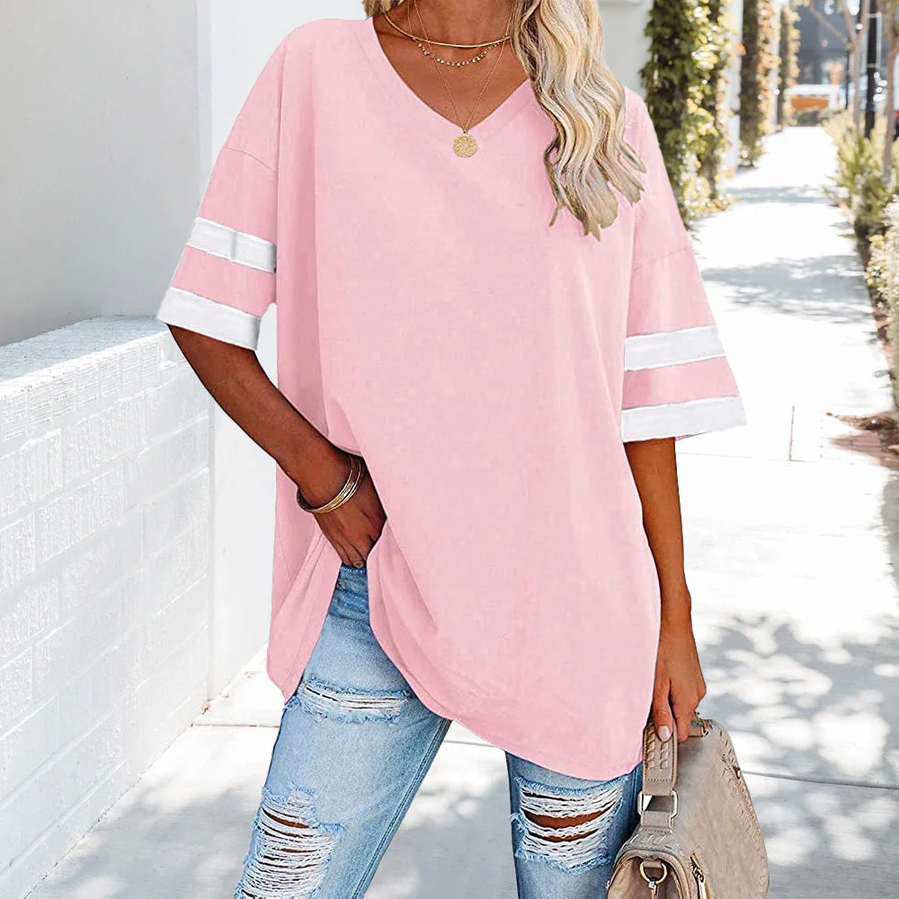 Heidi-Mode | Kontrastfarbenes, Lockeres Damen-T-Shirt mit V-Ausschnitt - Image 14