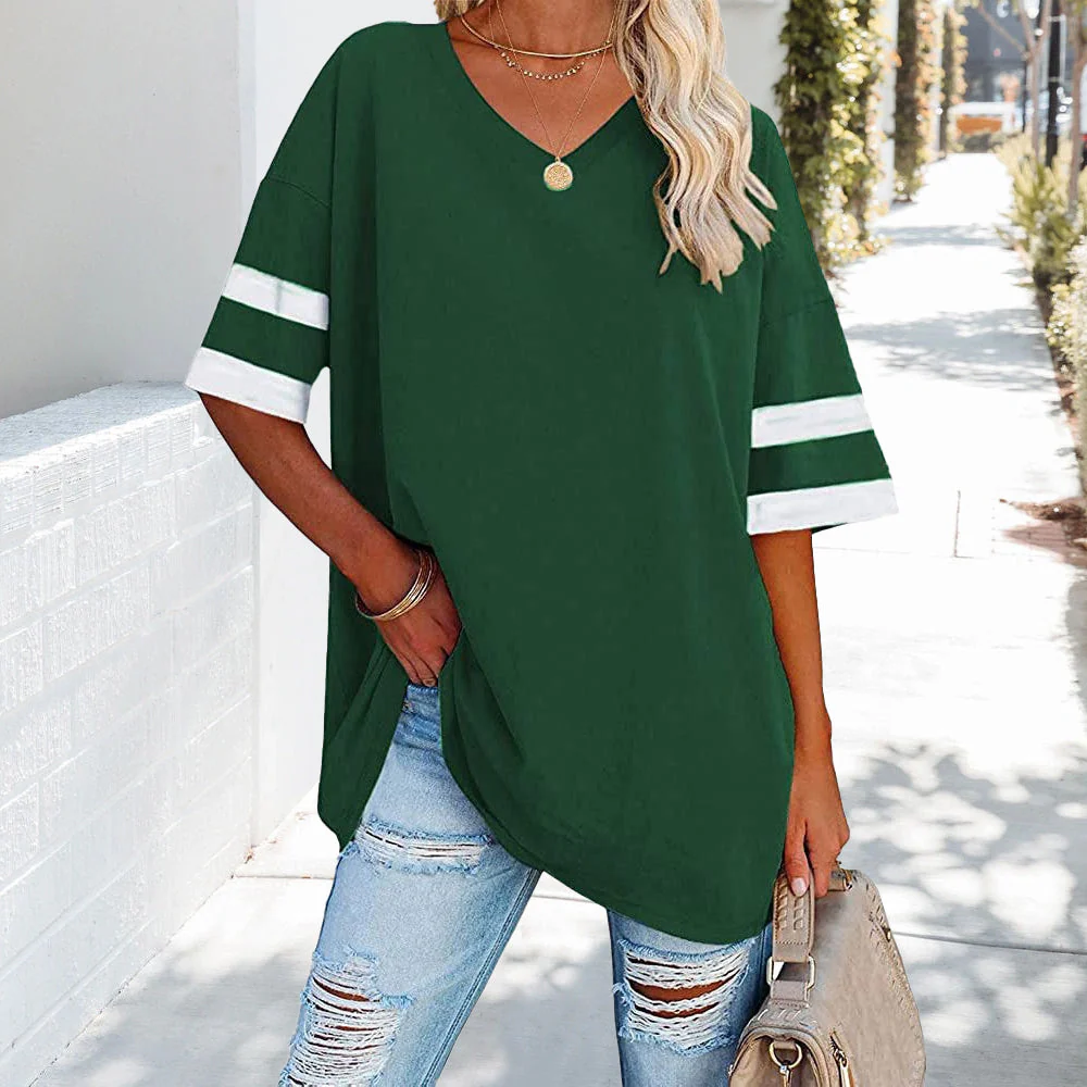 Heidi-Mode | Kontrastfarbenes, Lockeres Damen-T-Shirt mit V-Ausschnitt - Image 4