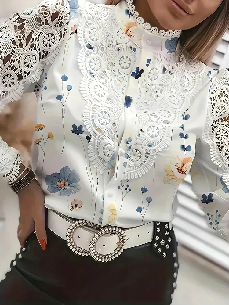 Heidi-Mode | Kragen Spitze Patchwork Bluse - Image 3