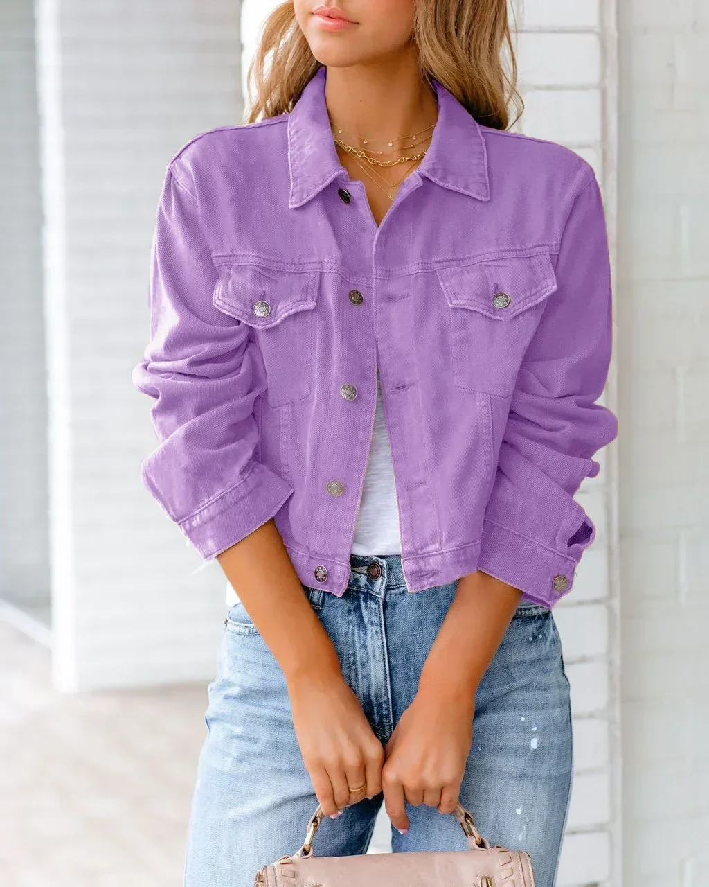 Heidi-Mode | Kurze Taschenjacke Mode Streetwear Einfache Knopf Trend Frauen Denim Jacken Lange Ärmel Herbst Neu Denim Denim Jacken - Image 11