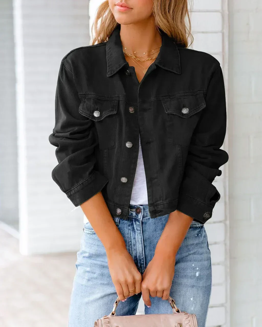 Heidi-Mode | Kurze Taschenjacke Mode Streetwear Einfache Knopf Trend Frauen Denim Jacken Lange Ärmel Herbst Neu Denim Denim Jacken - Image 7