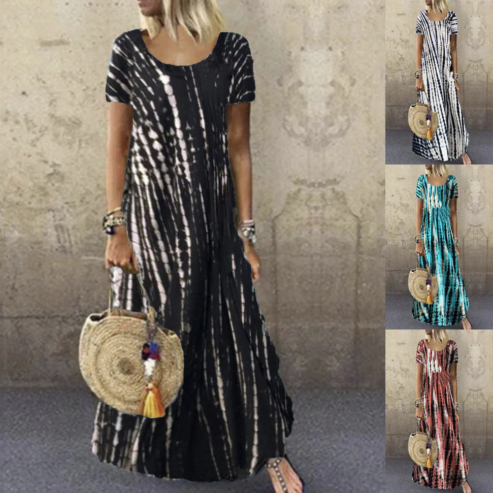 Heidi-Mode | Kurzarm Gemustertes Maxikleid