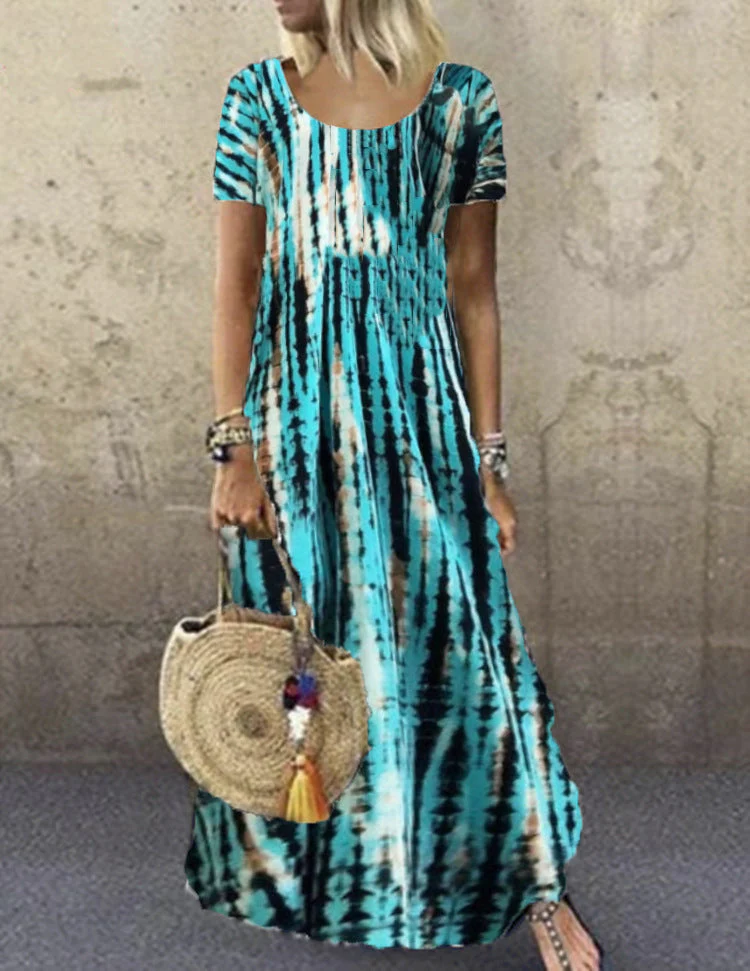 Heidi-Mode | Kurzarm Gemustertes Maxikleid - Image 10