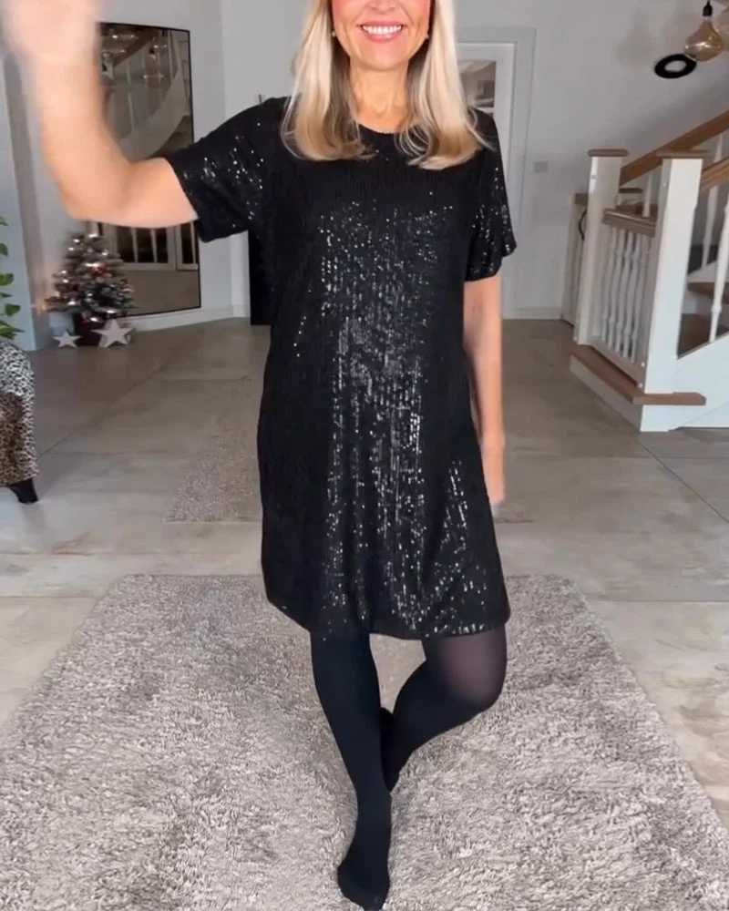 Heidi-Mode | Kurzarmkleid mit Rundhalsausschnitt und Pailletten - Image 4