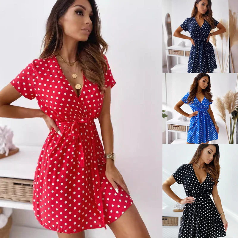 Heidi-Mode | Kurzarm V-Neck Gummizug Bindekleid