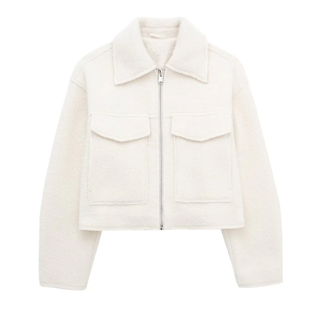 Heidi-Mode | Kurze Wolljacke Scharfer Kragen Strukturiert und Warm - Image 8