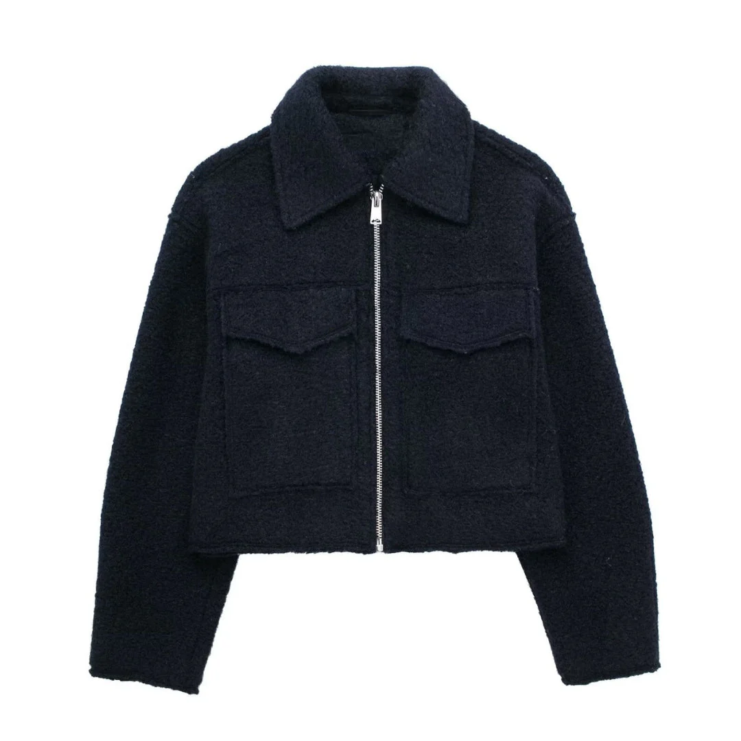 Heidi-Mode | Kurze Wolljacke Scharfer Kragen Strukturiert und Warm - Image 9