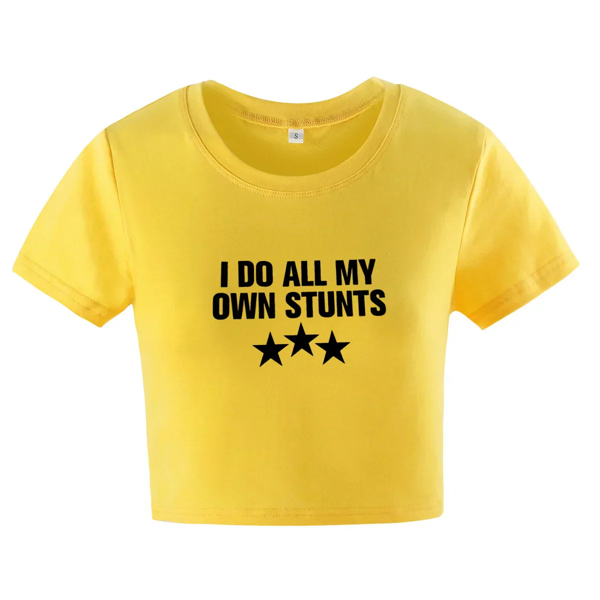 Heidi-Mode | Cropped T-Shirt mit "I Do All My Own Stunts" Druck für Frauen - Image 5