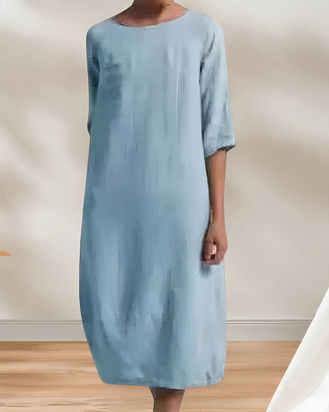 Heidi-Mode | Ladies Lässig Leinen Look Einfaches Midikleid - Image 6