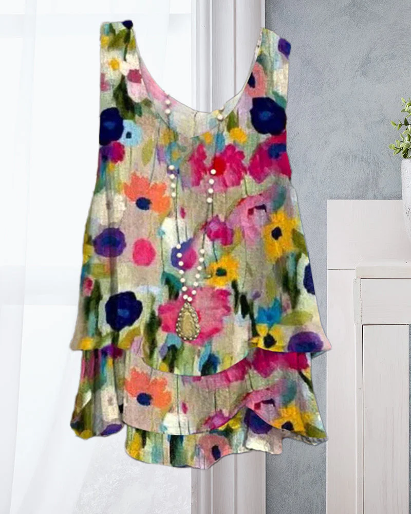 Heidi-Mode | Geschichtetes Ärmelloses Oberteil mit Blumenmotiv - Image 2