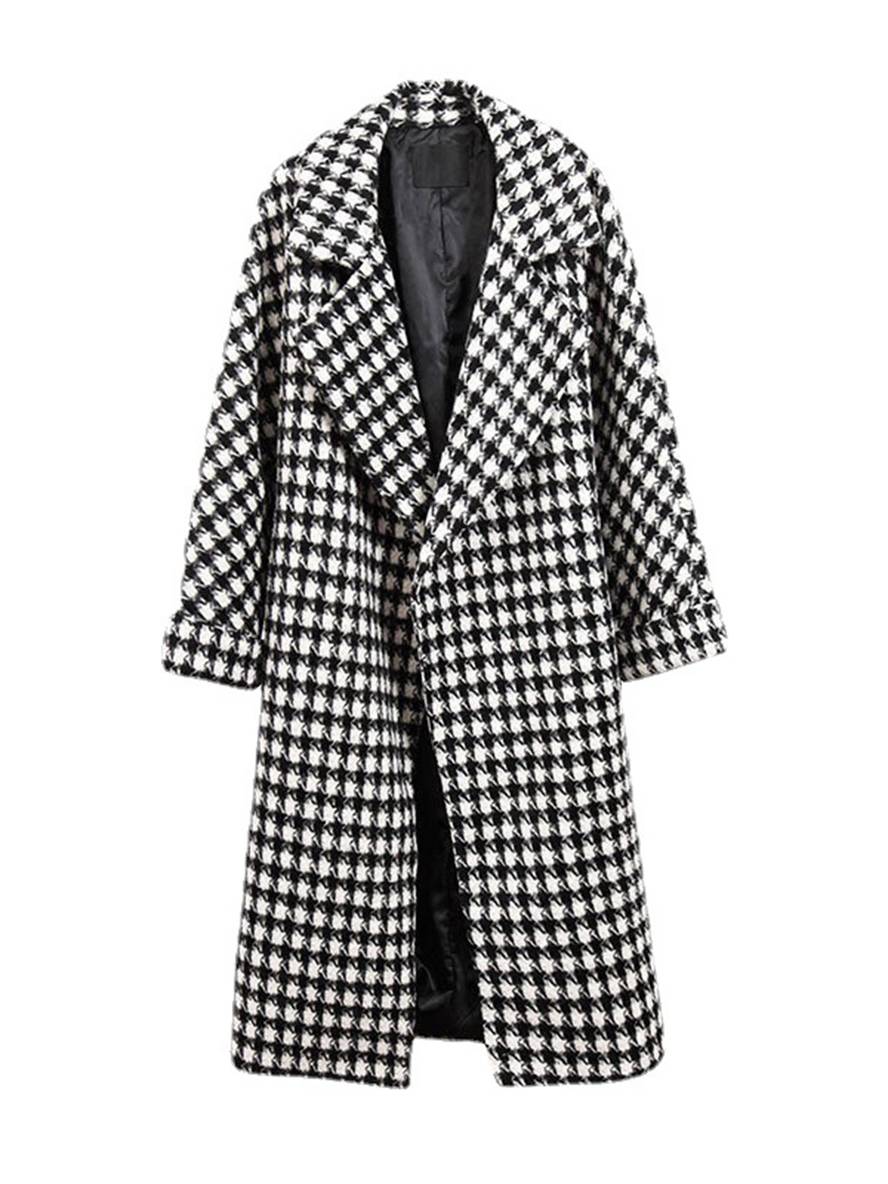Heidi-Mode | Langer Mantel Aus Woll-Hahnentrittmuster Warme Taschen Frauen Elegant Locker Übermaß Freizeit Winter Oberbekleidung - Image 5
