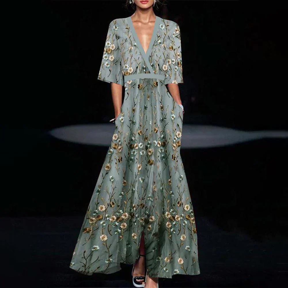 Heidi-Mode | Lange Grüne Kleid mit Halbarm