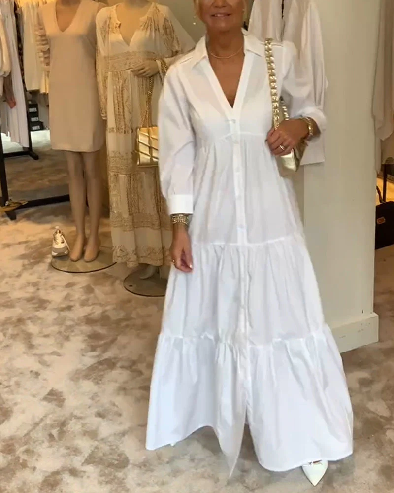 Heidi-Mode | Lange Weiße Kleid mit Hemdkragen - Image 2