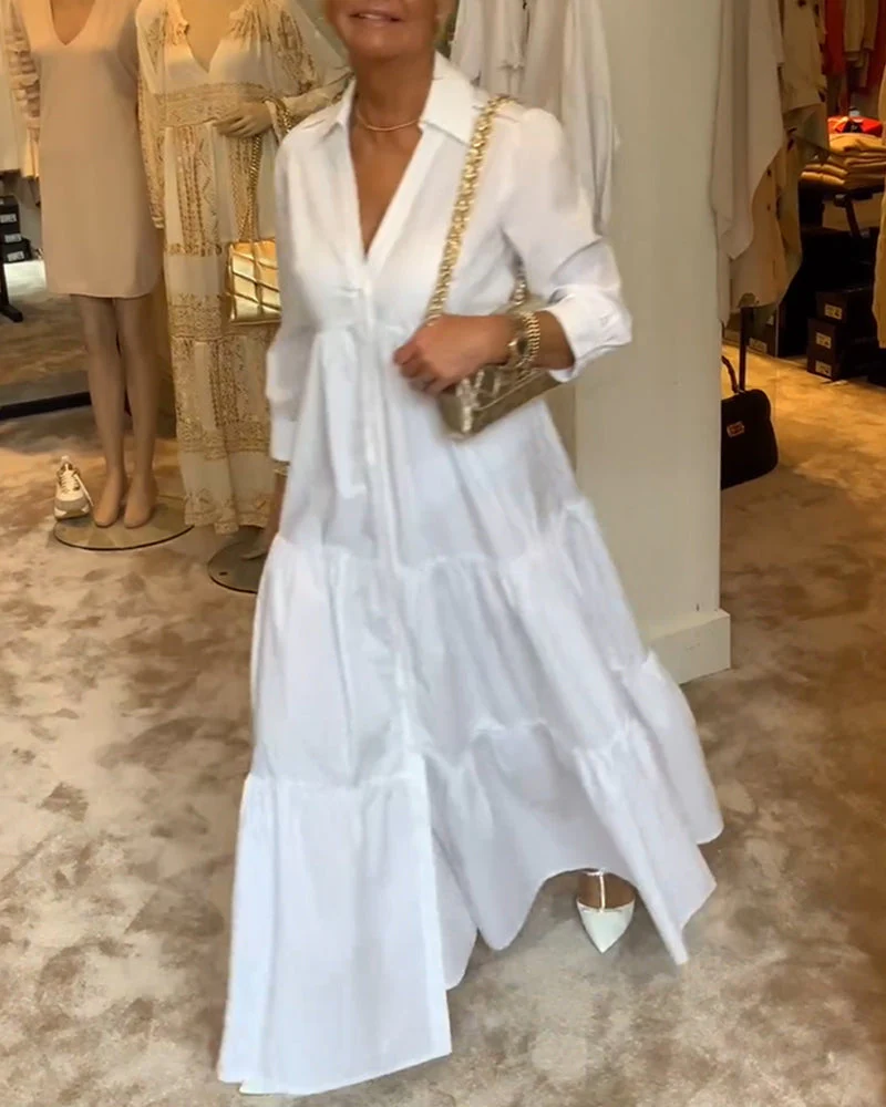 Heidi-Mode | Lange Weiße Kleid mit Hemdkragen - Image 3