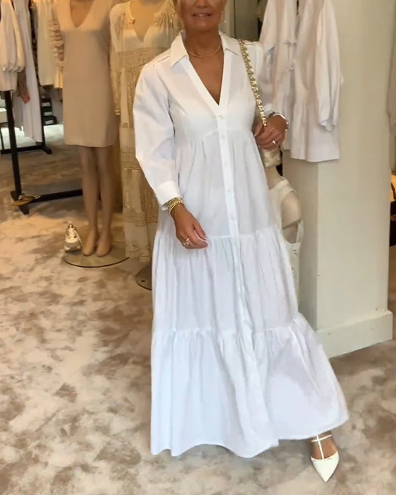 Heidi-Mode | Lange Weiße Kleid mit Hemdkragen - Image 4