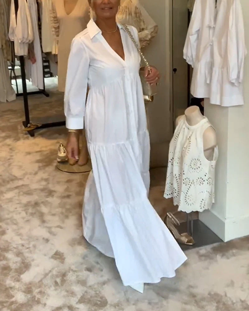 Heidi-Mode | Lange Weiße Kleid mit Hemdkragen - Image 5