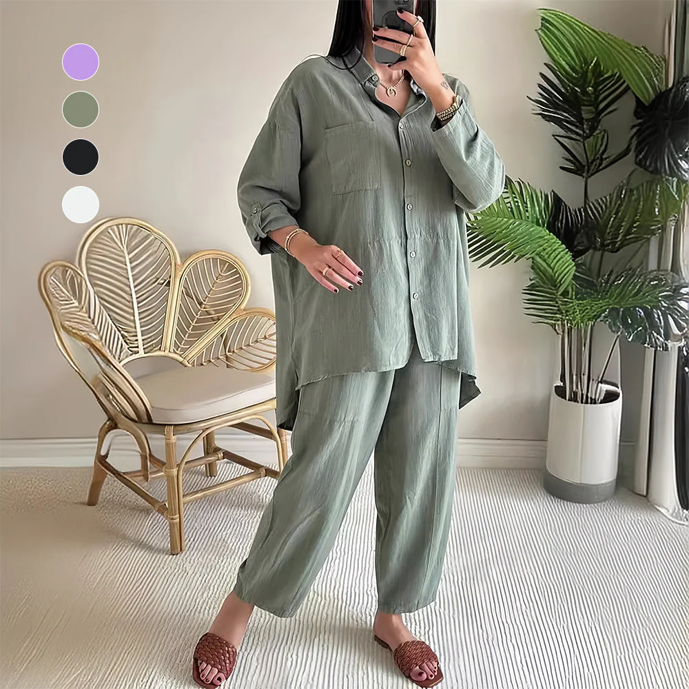Heidi-Mode | Langarm-Set Aus Hemd und Hose Aus Baumwolle und Leinen für Damen - Image 3