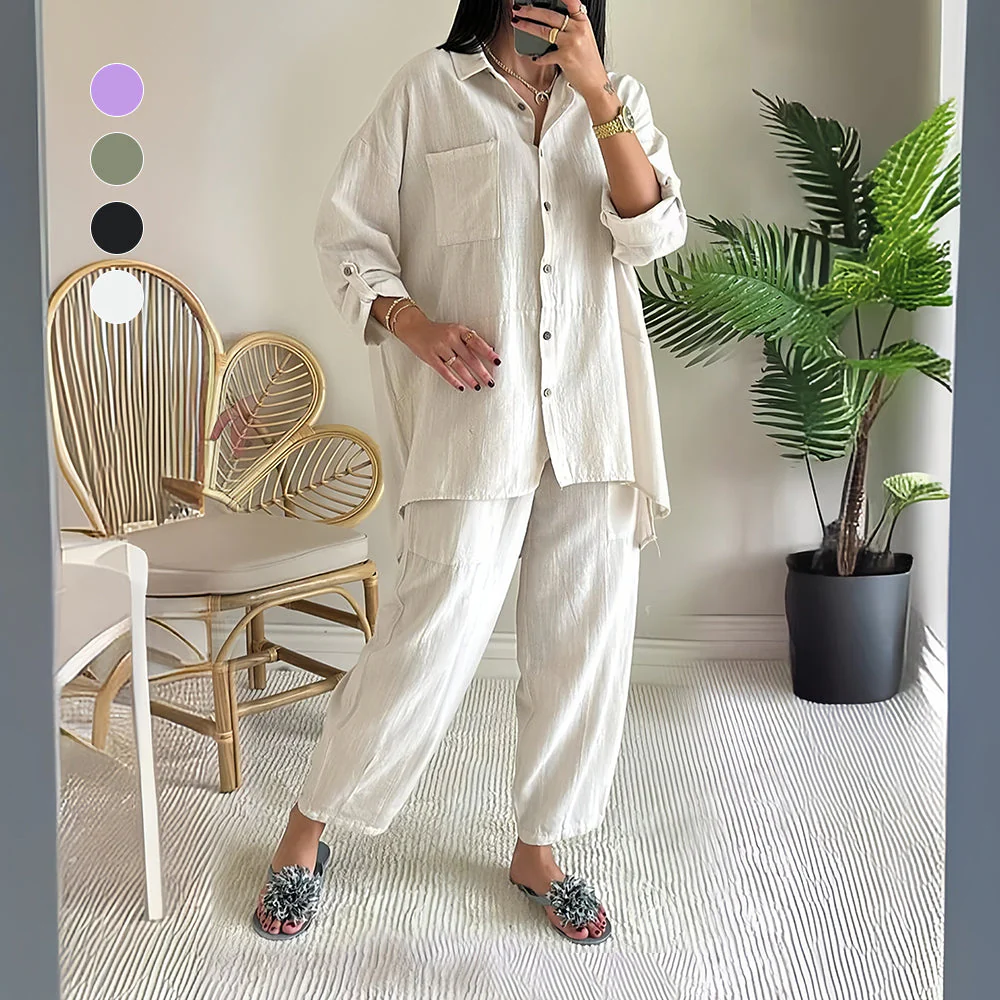 Heidi-Mode | Langarm-Set Aus Hemd und Hose Aus Baumwolle und Leinen für Damen - Image 4
