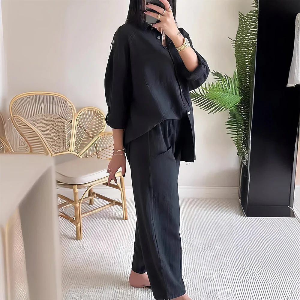 Heidi-Mode | Langarm-Set Aus Hemd und Hose Aus Baumwolle und Leinen für Damen - Image 7