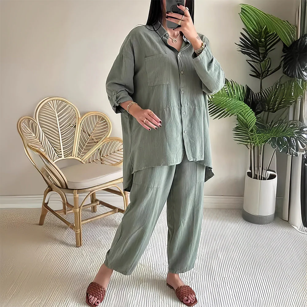 Heidi-Mode | Langarm-Set Aus Hemd und Hose Aus Baumwolle und Leinen für Damen - Image 8