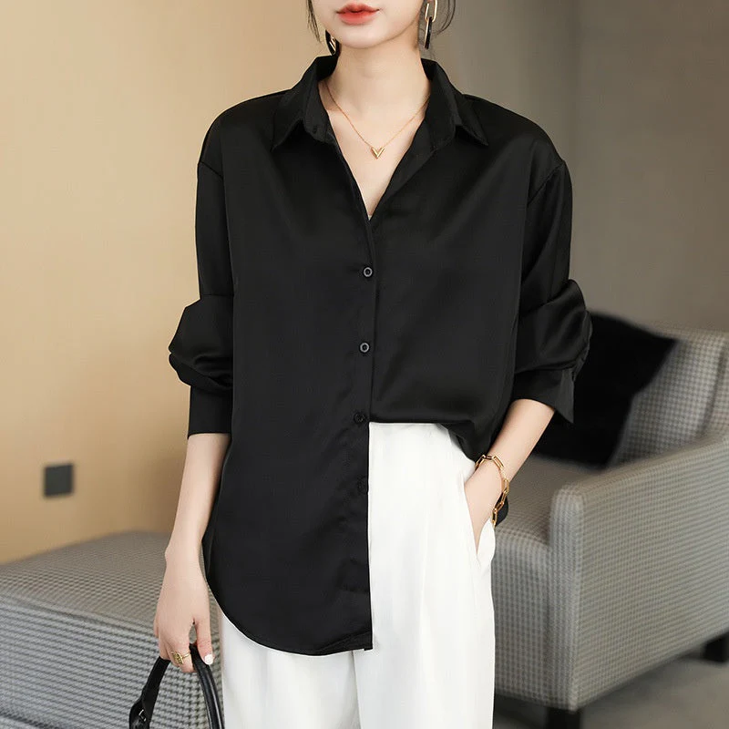 Heidi-Mode | Langärmelige Button-Up Satin Bluse für Frauen - Image 4