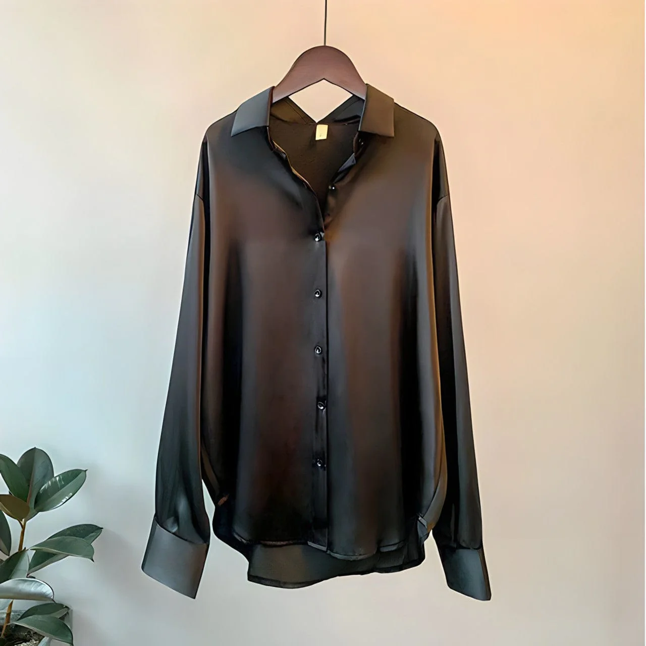 Heidi-Mode | Langärmelige Button-Up Satin Bluse für Frauen - Image 6