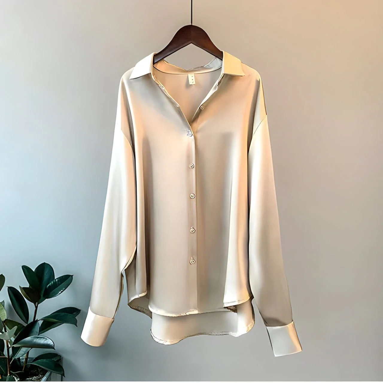 Heidi-Mode | Langärmelige Button-Up Satin Bluse für Frauen - Image 7