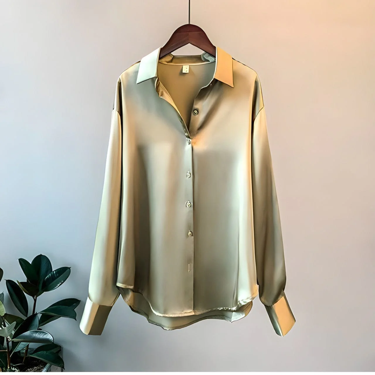 Heidi-Mode | Langärmelige Button-Up Satin Bluse für Frauen - Image 8