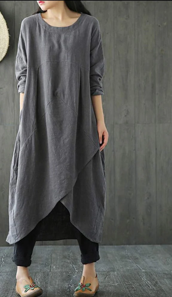 Heidi-Mode | Langärmeliges Unregelmäßiges Midikleid