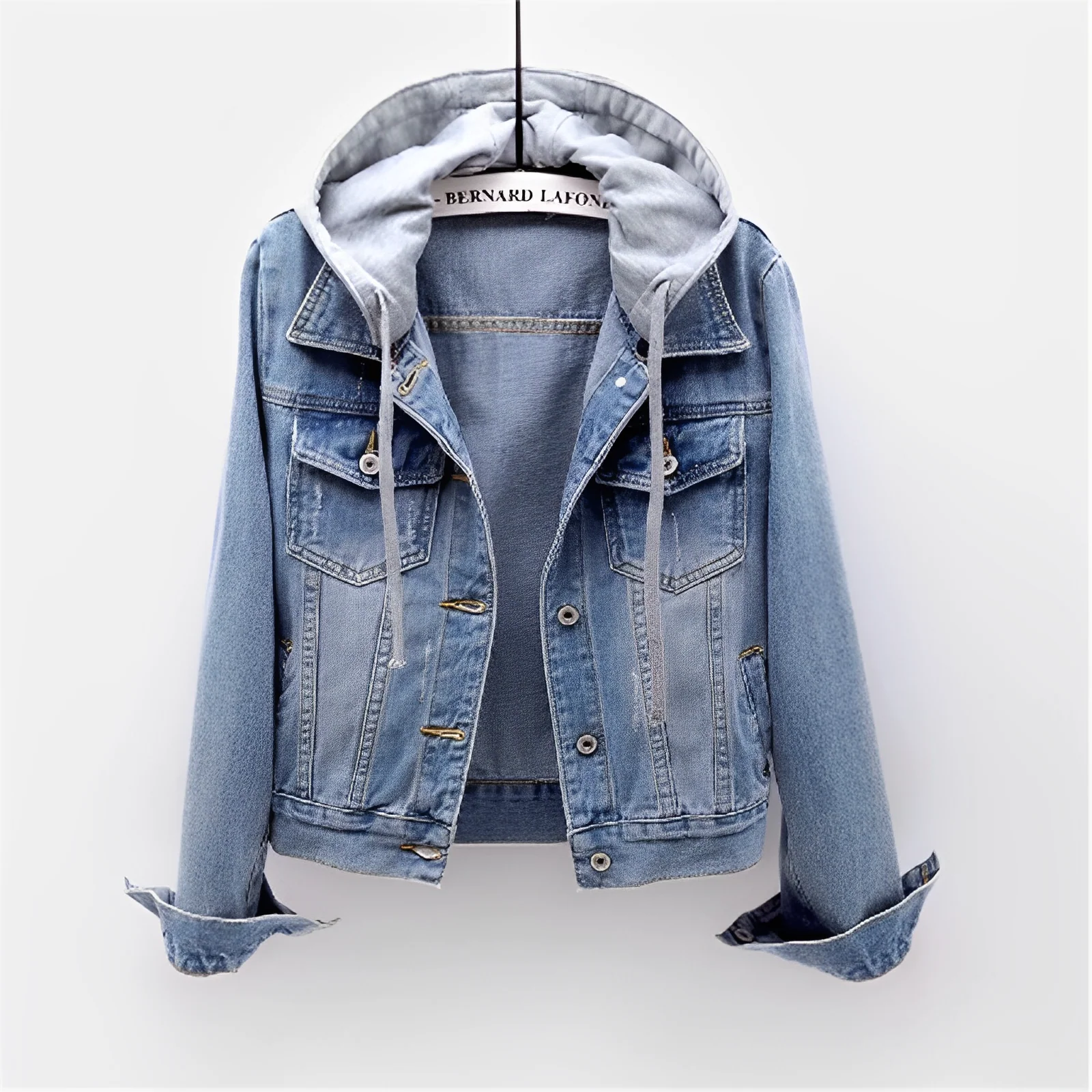 Heidi-Mode | Lange Ärmel Jeansjacke mit Abnehmbarer Kapuze für Damen - Image 2