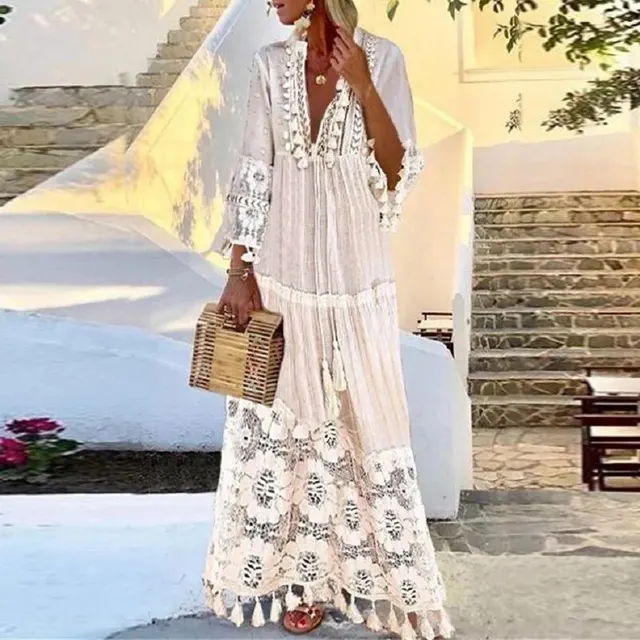 Heidi-Mode | Langes Boho-Kleid mit Spitze und Quasten - Image 2
