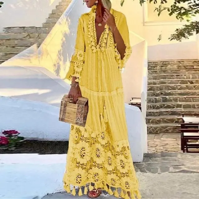 Heidi-Mode | Langes Boho-Kleid mit Spitze und Quasten - Image 3