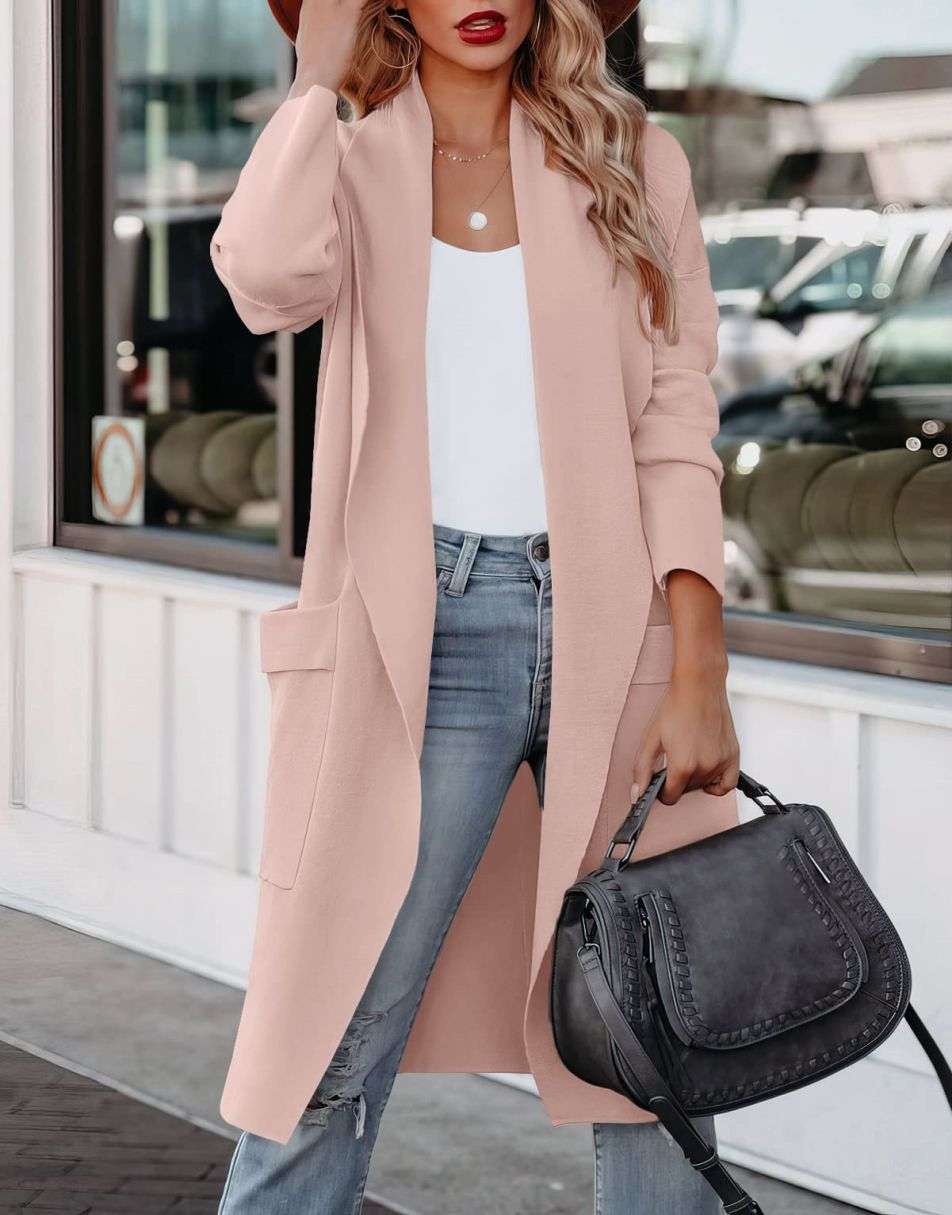 Heidi-Mode | Lange Strickjacke mit Offener Vorderseite Im Lässigen Stil - Image 3