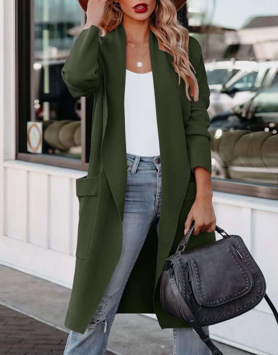Heidi-Mode | Lange Strickjacke mit Offener Vorderseite Im Lässigen Stil - Image 5
