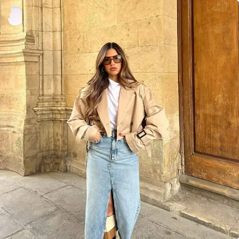 Heidi-Mode | Langarmiger Trenchcoat mit Verstellbarem Gürtel