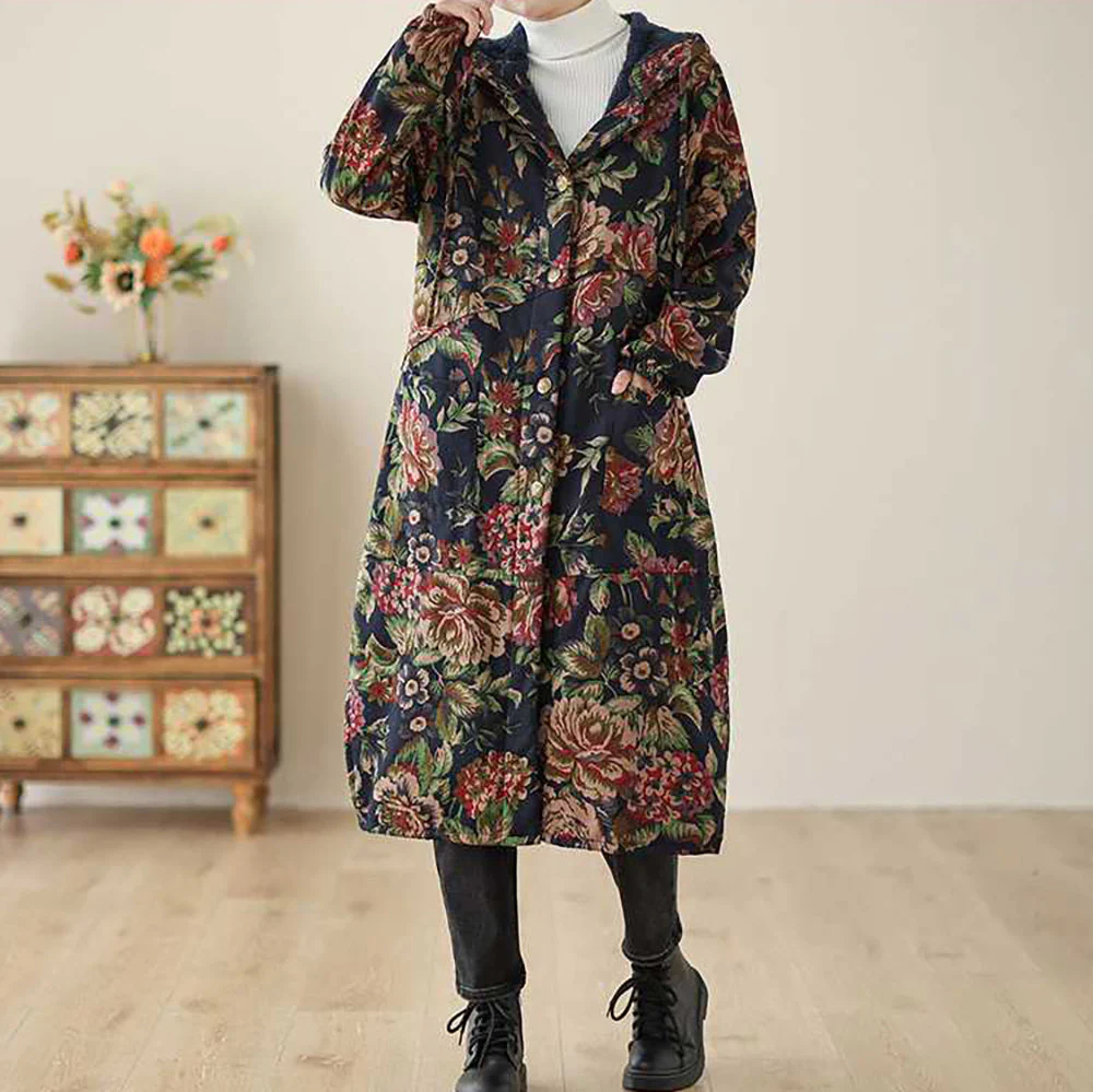 Heidi-Mode | Langer Mantel Im Vintage-Stil mit Blumendruck - Image 11