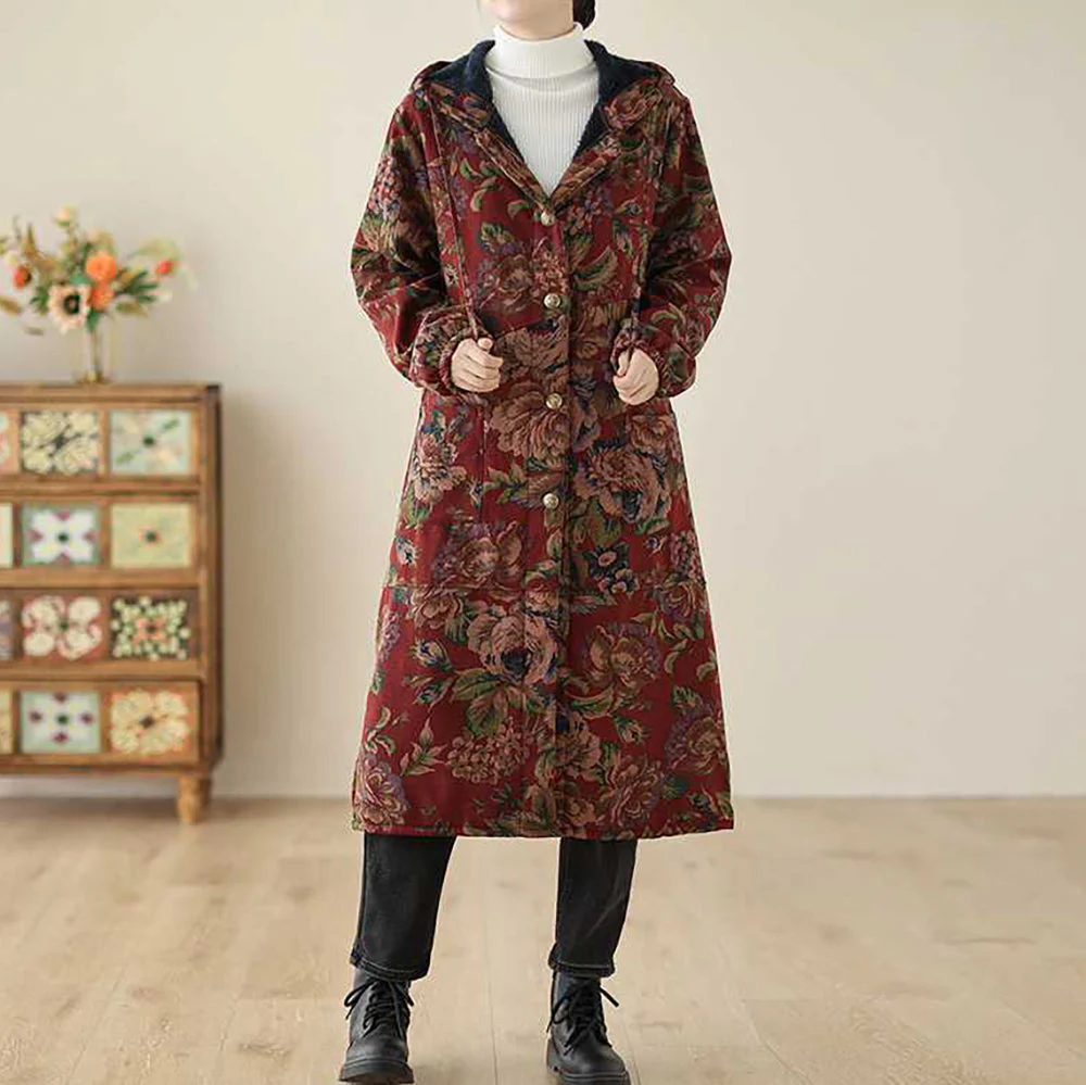 Heidi-Mode | Langer Mantel Im Vintage-Stil mit Blumendruck - Image 12