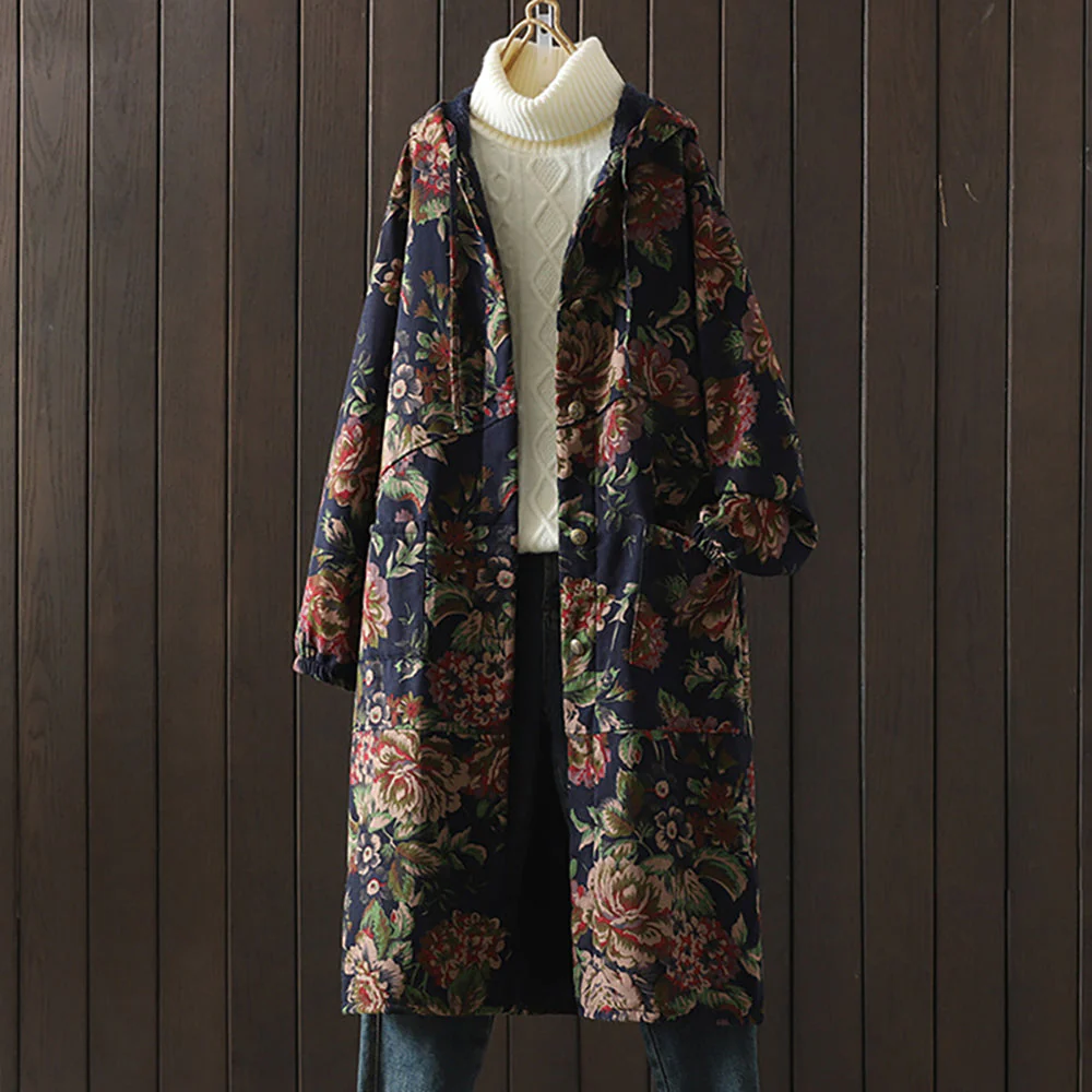 Heidi-Mode | Langer Mantel Im Vintage-Stil mit Blumendruck - Image 13