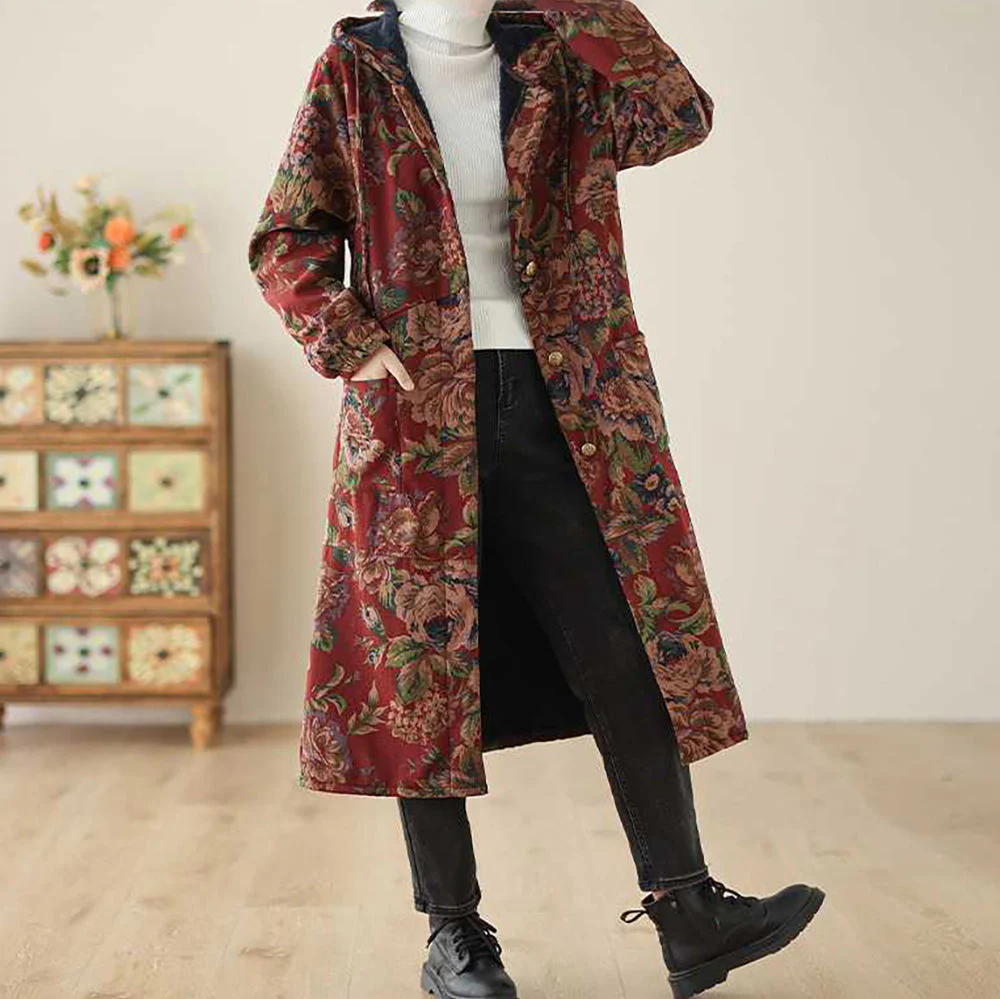 Heidi-Mode | Langer Mantel Im Vintage-Stil mit Blumendruck - Image 14