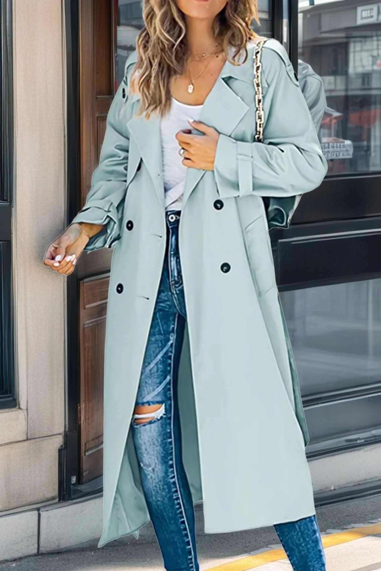 Heidi-Mode | Langer Trenchcoat mit Doppelknopf und Reverskragen - Image 2