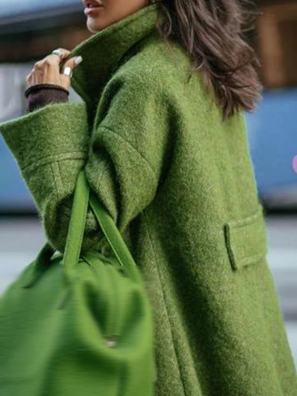 Heidi-Mode | Langer Wollmantel mit Doppelknopfverschluss Taschen Reverskragen Lange Ärmel Damen Oversized Herbst und Winter - Image 2
