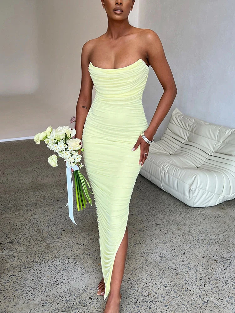 Heidi-Mode | Langes Trägerloses Geripptes Kleid - Image 3