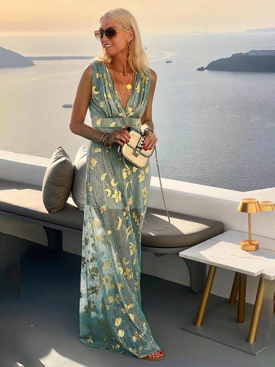 Heidi-Mode | Langes Kleid Bronzage Glänzend Pailletten V-Ausschnitt Ohne Ärmel Elegante Damen Abendkleid Strand - Image 10