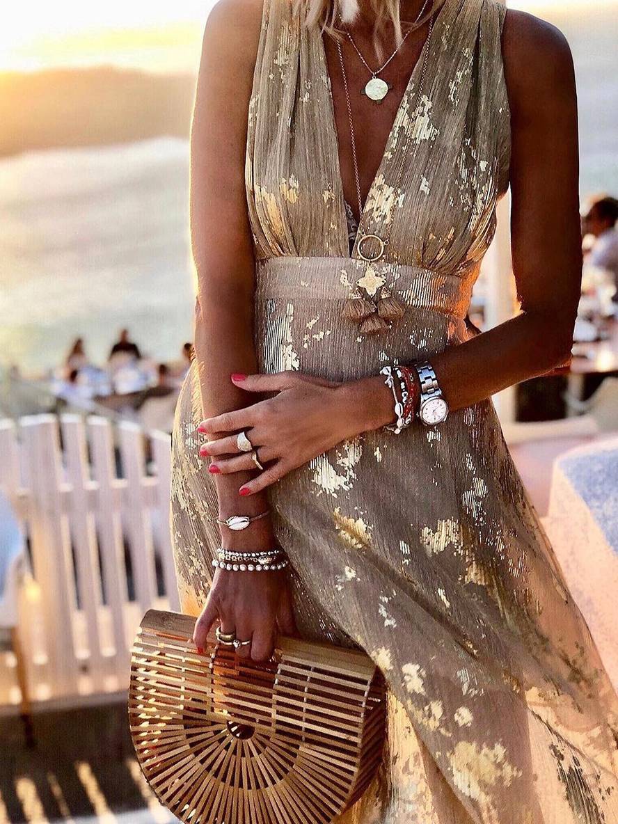 Heidi-Mode | Langes Kleid Bronzage Glänzend Pailletten V-Ausschnitt Ohne Ärmel Elegante Damen Abendkleid Strand - Image 3